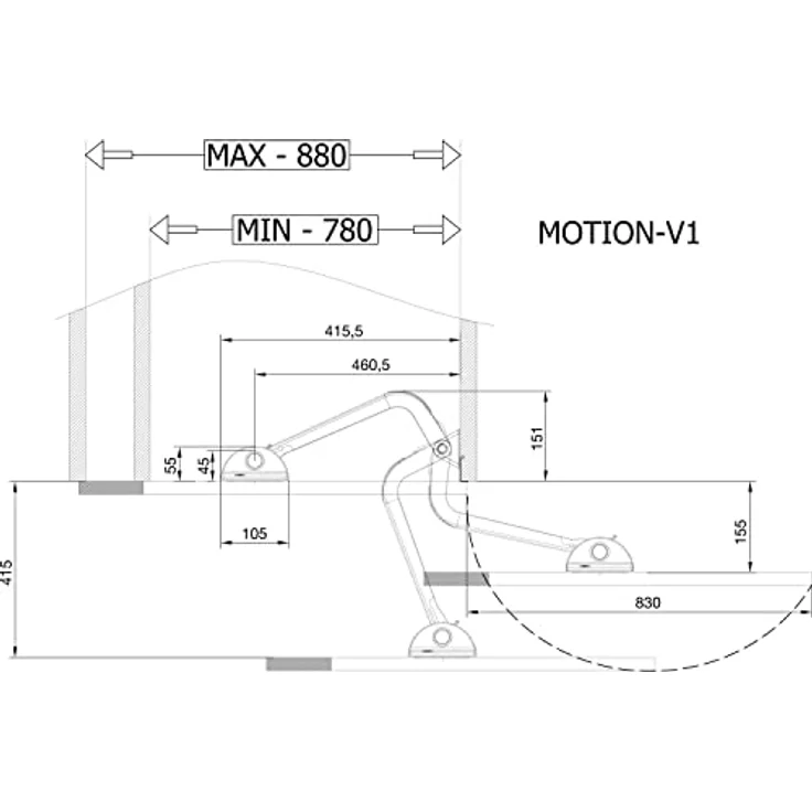 Servetto Schwenktürbeschlag MOTION-V KB 900 mm, Druckgussaluminium grau lackiert, 3D Verstellung, für Korpusstärke mind. 20 mm – Bild 2
