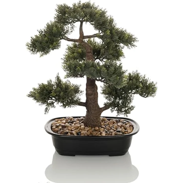 hjh OFFICE Kunstpflanze Bonsai künstliche Deko Pflanze, pflegeleichter Kunstbaum, Höhe 44 cm, Kiefer, Grün 871050 – Bild 1