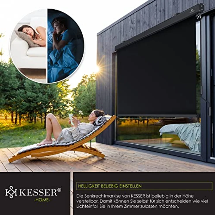 KESSER® Senkrechtmarkise Außenrollo Handkurbelmechanismus Balkonrollo Sonnen-und Sichtschutz, Beschattung Sonnenschutz Außen Rollo mit Kurbel Markisenkasten, Balkon und Terrasse, 180 x 250cm Anthrazit – Bild 4