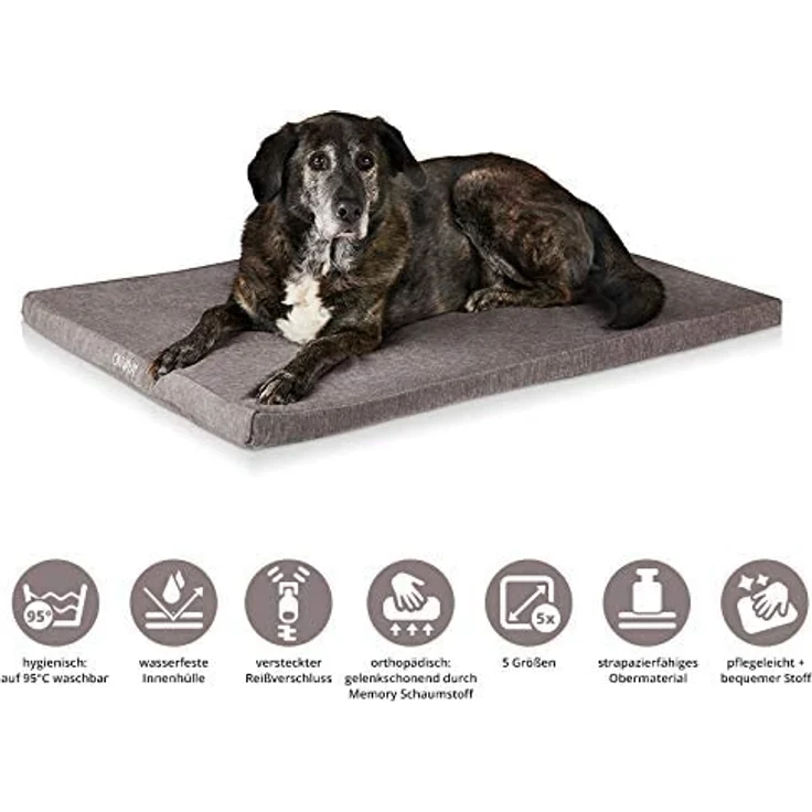 ONVAYA® Hundekissen aus Memory Foam | orthopädisch | 95 Grad waschbar | grau | Größe S-XXL | Hundebett | Hundematratze | Hundematte | Liegekissen (XXL (112 x 74 x 5 cm)) – Bild 2