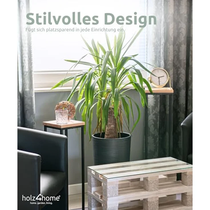 holz4home® Blumenständer Dekoständer aus Eichenholz Massiv Natur Geölt I Dekosäule Stahlrahmen, Loft- und Industriestil – Bild 3