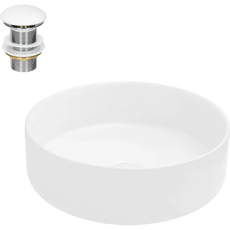 LuxeBath Waschbecken Aufsatzwaschbecken aus Keramik Wasserfall Komplett-Set Weiß ohne Überlauf