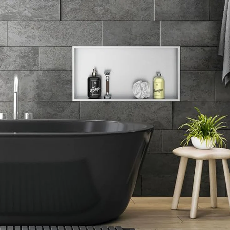 LuxeBath Duschwand Wandnische aus Edelstahl, Einbaulösung in Silber 60x30x10cm, optimierte Stauraumlösung mit 100% Dichtheit – Bild 1