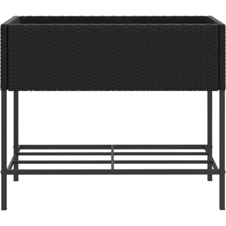 vidaXL Pflanzkübel mit Ablage Schwarz Poly Rattan, langlebiges PE-Rattan und stabiles Stahlgestell – Bild 5