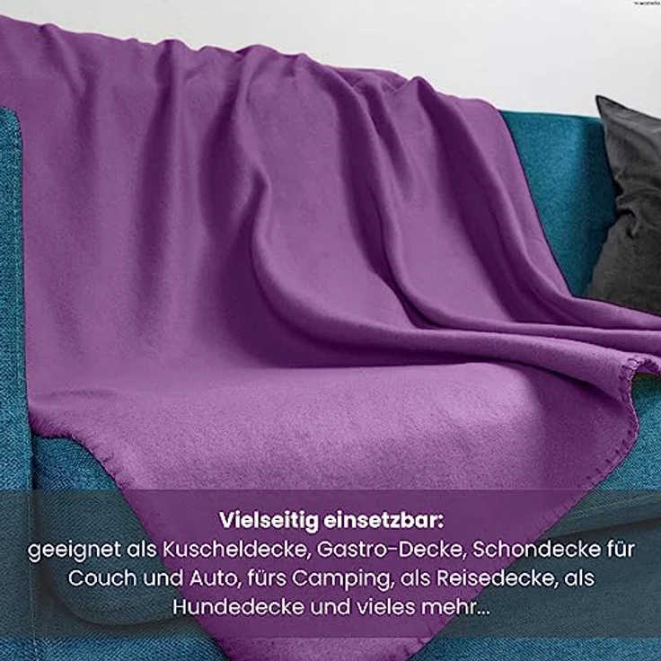 wometo 2er Set Polar Fleecedecke oekoTex 130x160 ca. 400g mit Anti-Pilling und Kettelrand lila violett – Bild 5