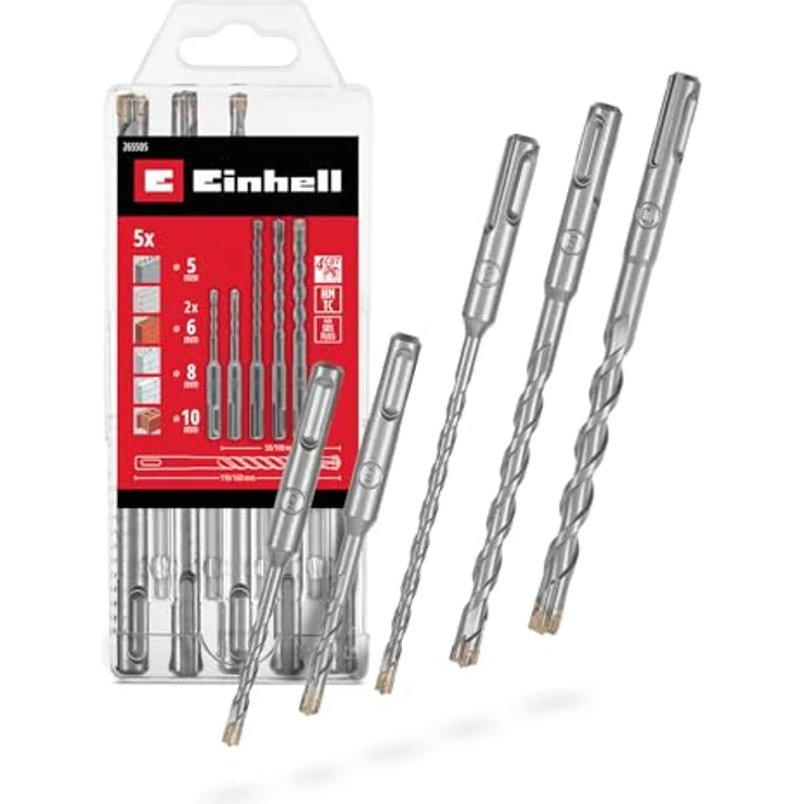 Einhell SDS Plus Set 4C, 5tlg Bohrer für Beton und Mauerwerk, Vierschneider-Hartmetall, 150°-Spitze, SDS Plus-Schaft – Bild 1