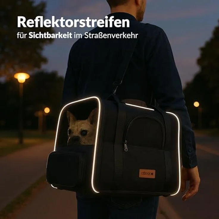 Cadoca Tiertransportbox, faltbare Transporttasche für Hunde und Katzen, anthrazit, mit wendbarem Liegekissen und integriertem Sonnen- und Regenschutz – Bild 6