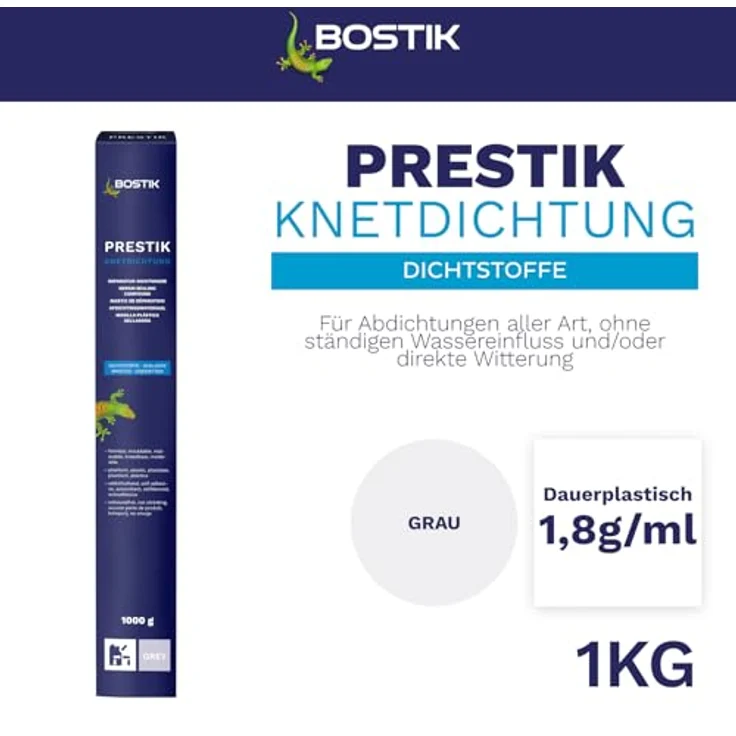 BOSTIK Prestik Knetdichtung Grau - Lösemittelfreier, dauerplastischer Dichtstoff für Innen- und Außenbereich, 1kg – Bild 2