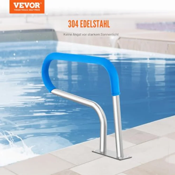VEVOR Pool-Handlauf, 805 x 100 x 585 mm, Edelstahl Pooleinstieg mit Grundplatte, rostfreier Haltegriff für Innen-/Außenpools, Tragfähigkeit 220 lbs / 100 kg, Farbe Silberweiß – Bild 2