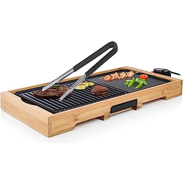 Setpoint Elektro Tischgrill XL Bambus BBQ Grill- & Bratplatte 51x25cm, 2200Watt mit Grillzange – Bild 1