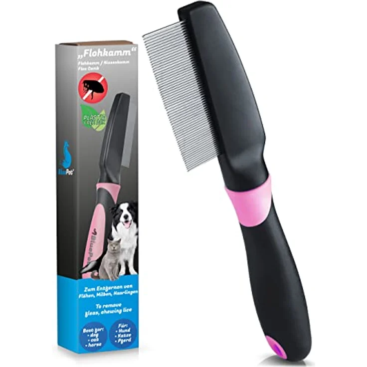 BluePet FlohGo Professioneller Flohkamm & Läusekamm Für Hunde & Katzen - Sanft & Sicher Dank Abgerundeter Zinken – Bild 1