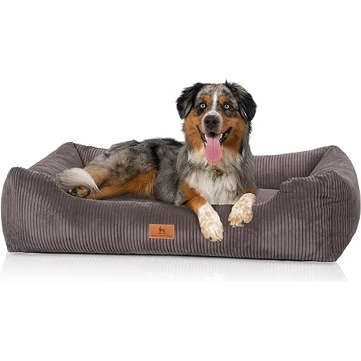 Knuffelwuff Hundebett aus Cord mit Handwebcharakter Olivia XXL 120 x 85cm Braungrau - Abnehmbarer Bezug - waschbar - für große, mittelgroße und kleine Hunde – Bild 1