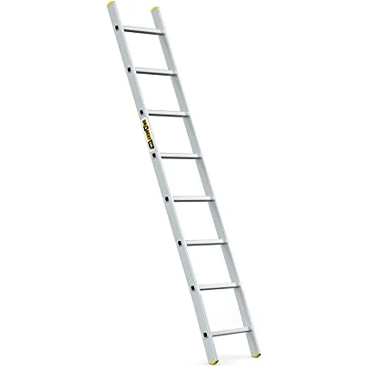 DRABEST Leiter PRO Serie Aluminium Leiter 8 Sprossen Anlegeleiter für Innenaussen Arbeiten bis 150 kg belastbar mit kostenloser Haken – Bild 1