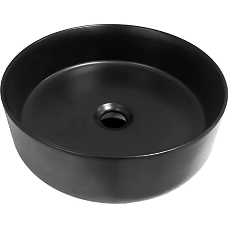 BAIKAL, Waschbecken aus Keramik auf Arbeitsplatte und Waschbecken, rund, ideal für Badezimmermöbel und alle Arten von Toiletten, Waschbecken, ohne Wasserhahnloch, 35 cm, Schwarz Rund