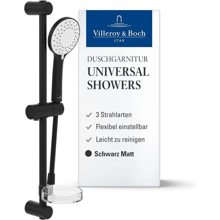 Villeroy & Boch Universal Showers Duschgarnitur, Duschsystem mit Handbrause und 3 Strahlarten, Höhe 60.40 cm, matt schwarz
