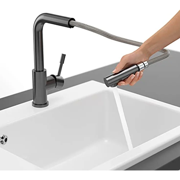 Villeroy & Boch Steel Shower Küchenarmatur, Hochdruck, mit ausziehbarer Brause und 360° Schwenkbereich, wassersparend, Anthracite – Bild 5