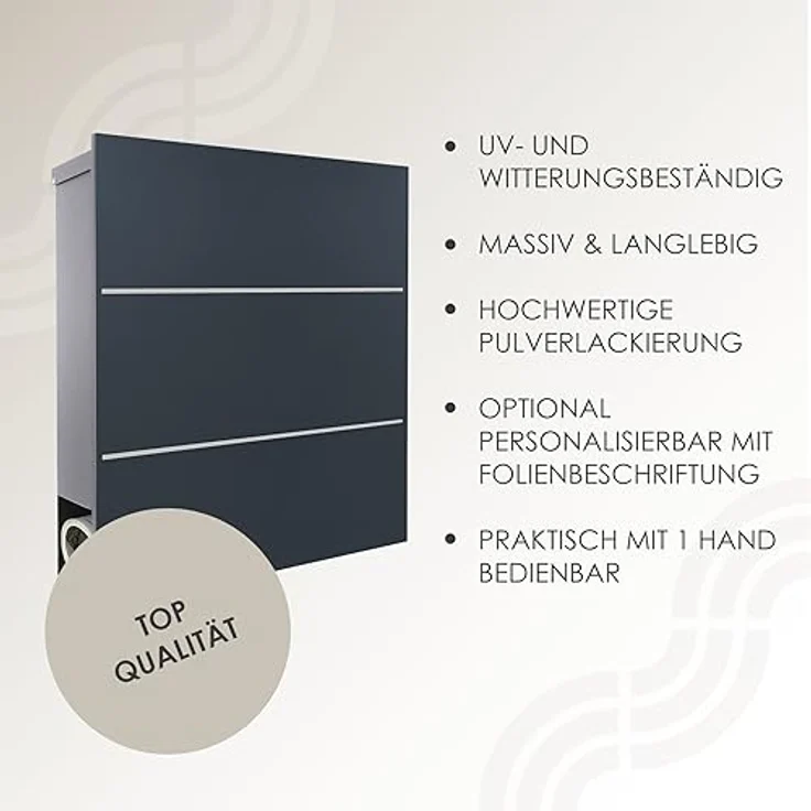 MOCAVI Box 141 Design-Briefkasten mit Zeitungsfach anthrazit-grau (RAL 7016), Edelstahl-Detail, Wandbriefkasten groß – Bild 4