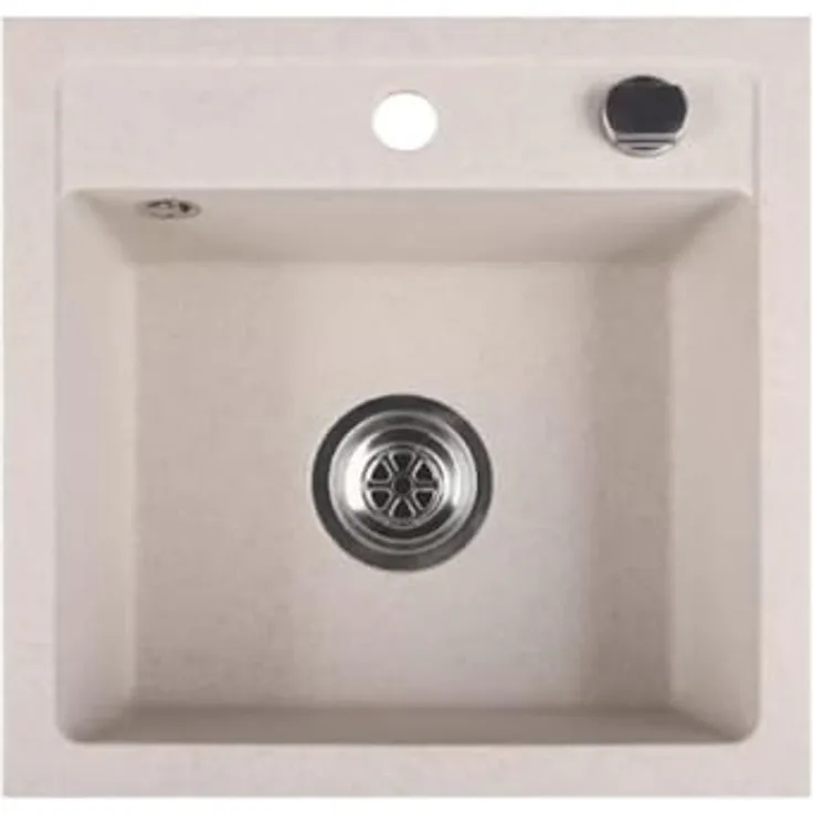 QLS Spülbecken Bella 44 x 44 cm, Granit mit automatischem Siphon, hitzebeständig und pflegeleicht, beige