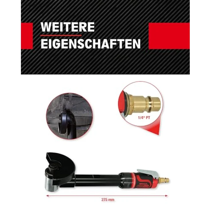 Ks Tools 1/4 SlimPOWER Mini-Druckluft-Stab-Trennschleifer, lang, vibrationsgedämpft, stufenlose Geschwindigkeitsregulierung, max. Betriebsdruck 6,3 bar – Bild 4