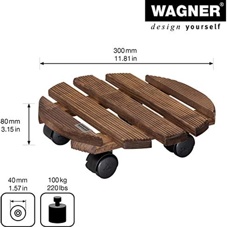 WAGNER Pflanzenroller Country Ø 30 cm I Pflanzenroller für Innenbereich, palisander I Rutschsicheres Rollbrett I Kübelroller aus Holz I Tragkraft 100 kg I Made in EU ? 20018301 – Bild 3