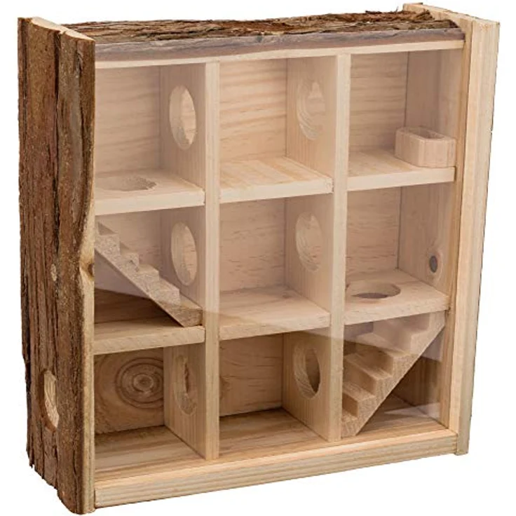 TRIXIE Natural Living Spielturm für Mäuse und Zwerghamster, mit 9 Kammern, Rindenholz, 30 x 30 x 10 cm – Bild 2