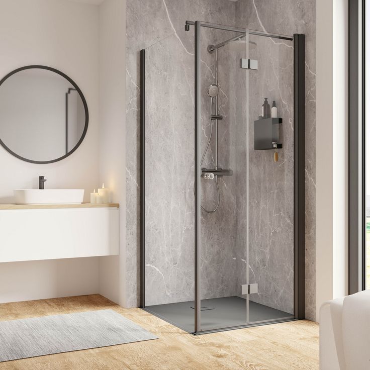 Schulte Drehfalttür mit Seitenwand 'Garant 2.0' Anschlag rechts Mattschwarz für Duschwanneneinbaumaß 875 - 900 / 880 - 900 mm, elegant leichtes Design, verdeckter Heb-Senk-Mechanismus