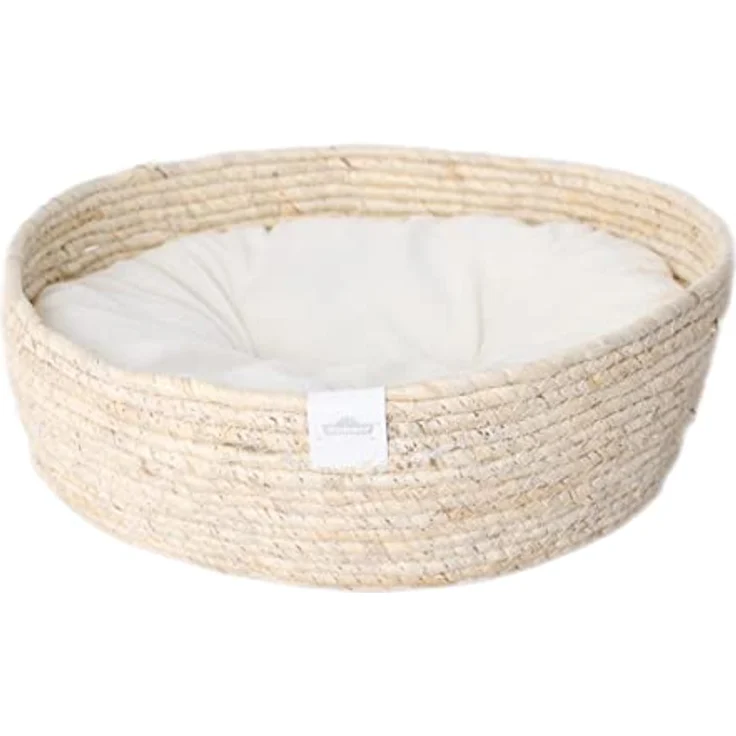 Dehner Premium Lovely Kuschelbett Guter Schlaf, Ø 38 cm, Höhe 13 cm, Naturmaterial/Plüsch, weiß/beige – Bild 1