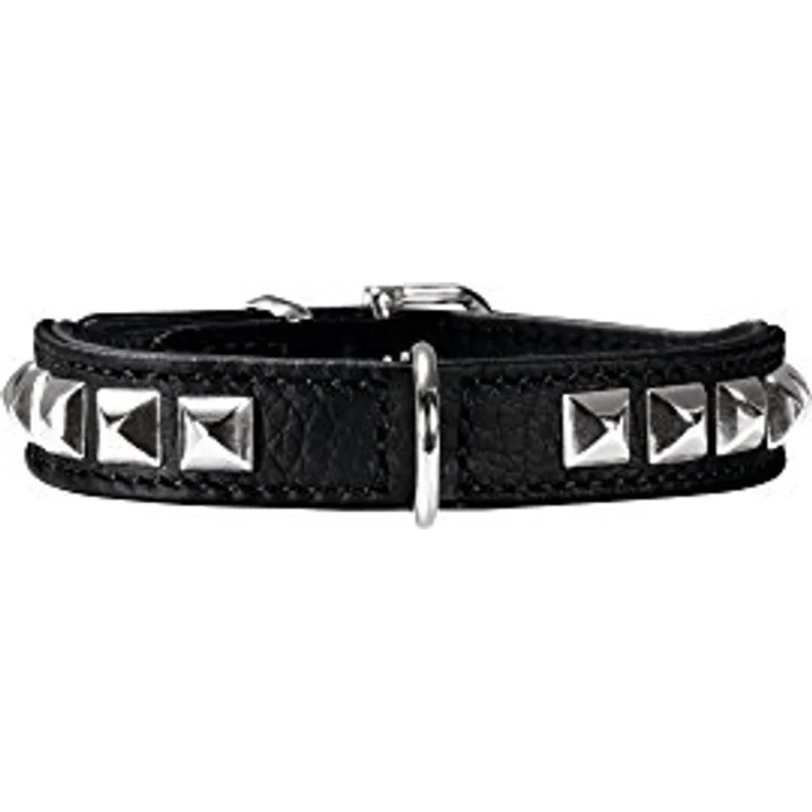 HUNTER ROCKY PETIT Hundehalsband für kleine Hunde, Leder, Nappaleder, weich, rockig, Nieten-Besatz, 27 (XXS-XS), schwarz