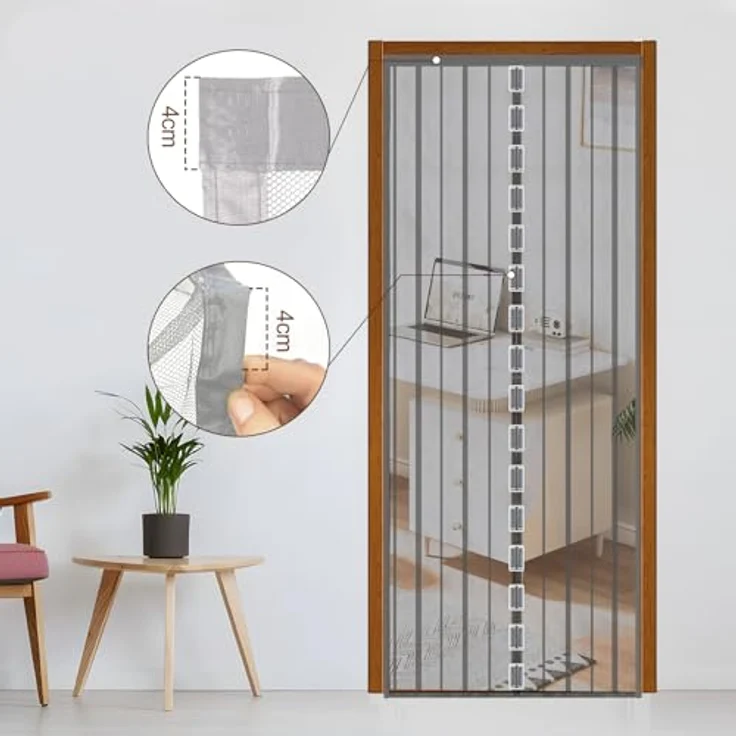 Sekey Magnet Fliegengitter Balkontür ohne Bohren, Türvorhang Fliegenschutz Schiebetür, Insektenschutz Vorhang Tür durch leichte Montage 140x240cm, Grau – Bild 3