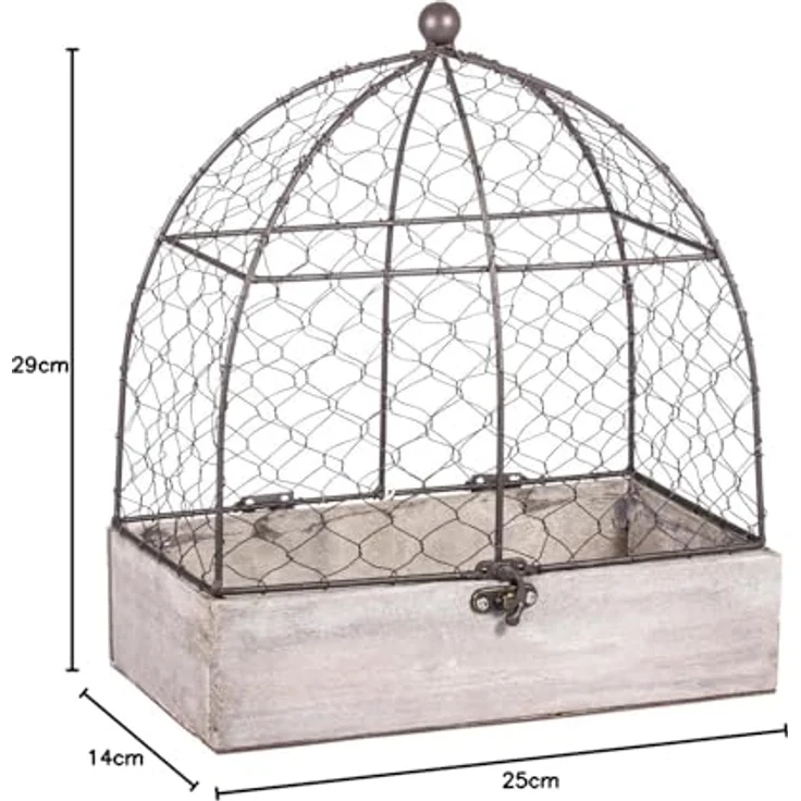 Rayher Vogelhaus Deko-Voliere Shabby, nostalgische Holz- und Metall-Dekoration, grau gewischt, 25 x 14 x 29 cm – Bild 3