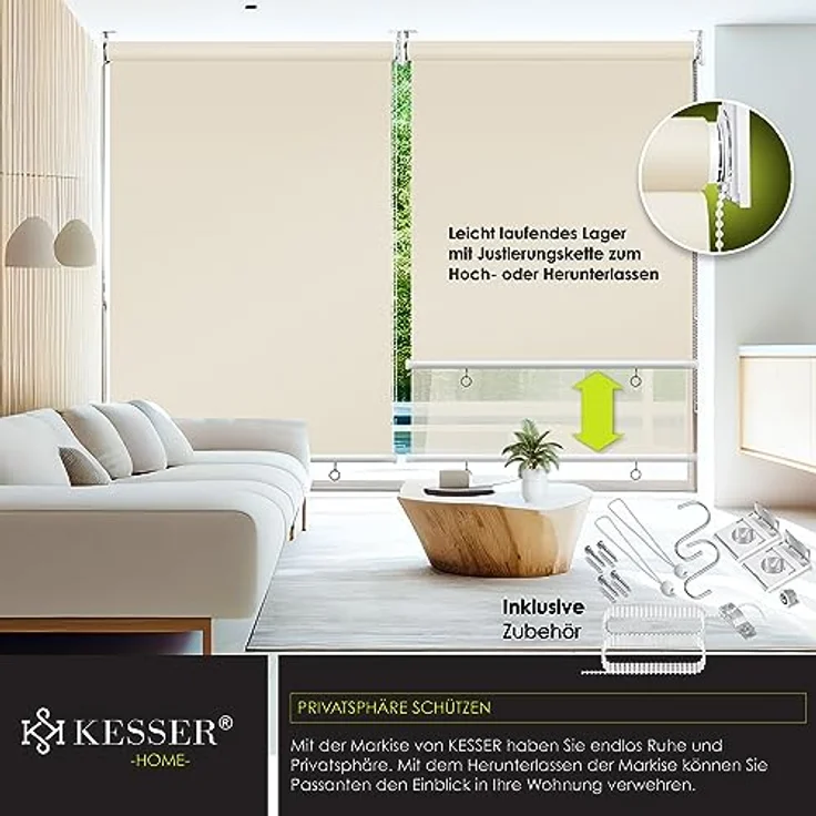 KESSER Senkrechtmarkise Vertikalmarkise Balkonmarkise Sichtschutz Sonnenschutz Seitenrollo Beschattung , Balkonrollo Stabil und wetterbeständig, für Balkon, Terrasse, Garten, anthrazit Beige, 160x140cm – Bild 5