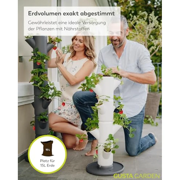 Gusta Garden SISSI STRAWBERRY classic, vertikales Pflanzsystem für Erdbeeren mit 6 Etagen, inkl. Wasserauslaufschutz & Wasserleitsystem, anthrazit – Bild 5