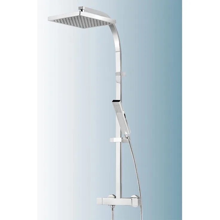 Schulte Duschmaster Rain II D9635 Duschsäule mit Thermostat, eckige Kopfbrause, verchromt