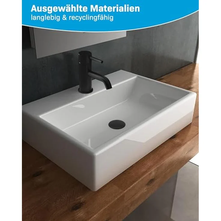 Alpenberger Waschbecken - Keramik Aufsatzwaschbecken Hängewaschbecken - Eleganter Waschplatz, schmutzabweisend & hygienisch mit Nano beschichtet, weiß – Bild 2