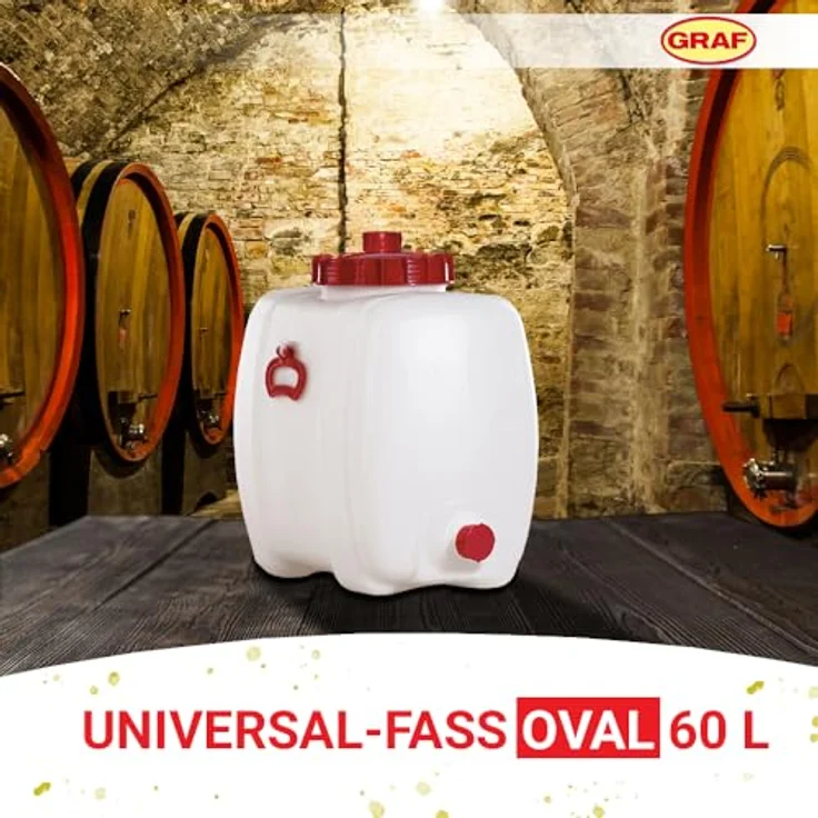 Graf Getränkefass 60 L oval, lebensmittelechtes Polyethylen in rot/weiß mit 2 Tragegriffen und Auslaufstutzen – Bild 2
