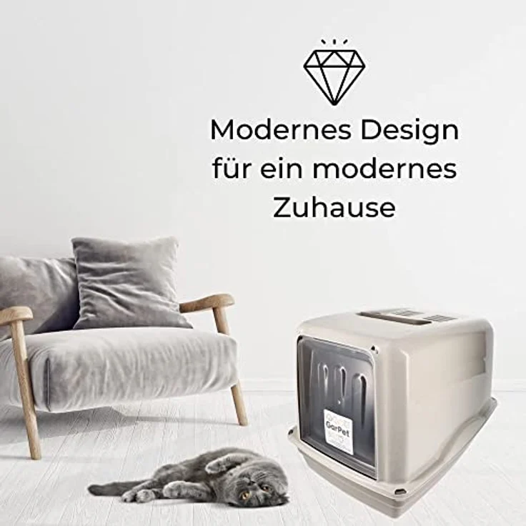 Katzenklo mit Deckel Aktivkohlefilter große XXL Katzentoilette Katzen WC Hauben Toilette Klo Outdoor grau – Bild 2