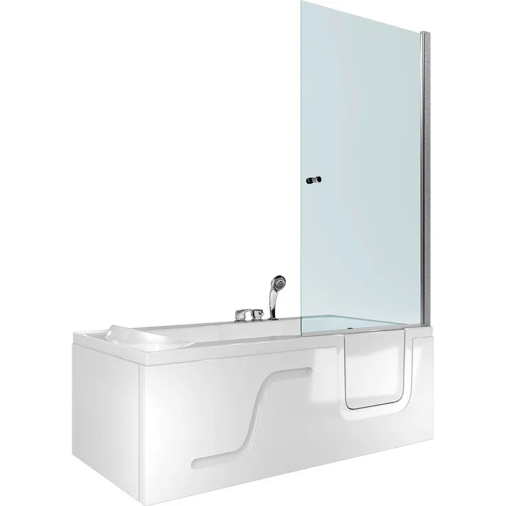 AcquaVapore Komplettdusche Kombi Duschkabine Seniorenwanne mit Tür S17D-EH-L, Sicherheitsglas ESG, inklusive Duschwanne, Schnelle Reinigung, Überlauf Abfluss, Weiß