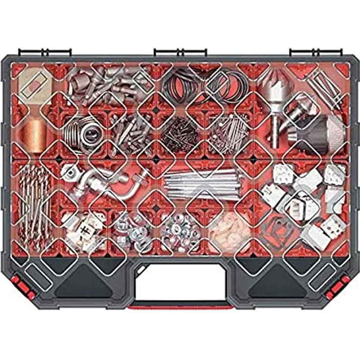 Prosperplast Werkzeugkoffer Kistenberg TAGER CARBO ORGANIZER KTGC40306B, multifunktionale Sortimentsbox mit transparentem Deckel und funktionalen Bechern, 390 x 284 x 60 mm – Bild 4