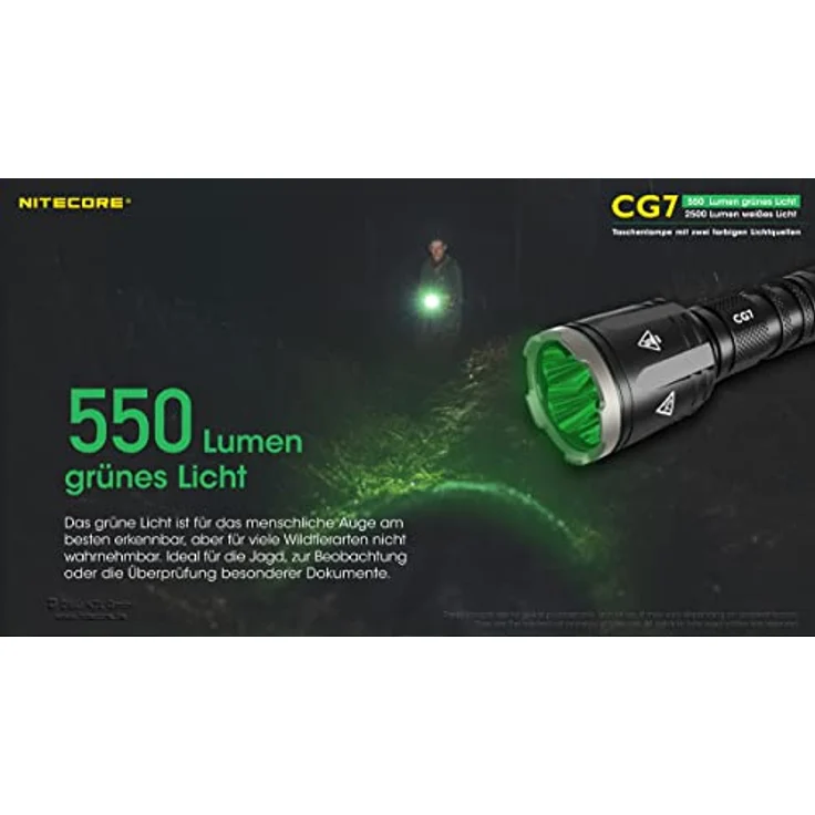 Nitecore Chameleon CG7 Jagdlampe, 2500 Lumen Weißlicht, 540 Lumen grünes Licht, LED Taschenlampe, 280 m Leuchtweite, schwarz – Bild 3