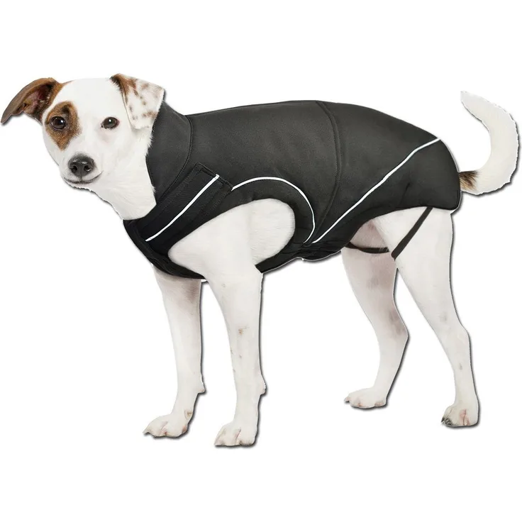 DogBite Hundejacke Softshell - kuschelig warme Hundejacke, schwarz, 2-Wege-Reißverschluss, reflektierende Streifen