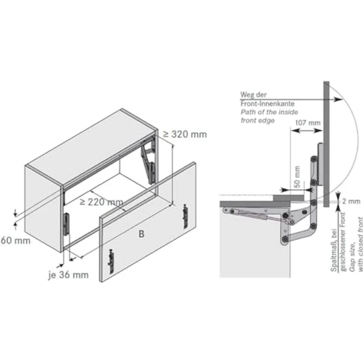 SO-TECH® HSB Tür-Liftbeschlag breitenanpassbar bis 1170 mm, verdeckte Frontbefestigung, 2 Kompressionsfedern mit 320 N – Bild 5