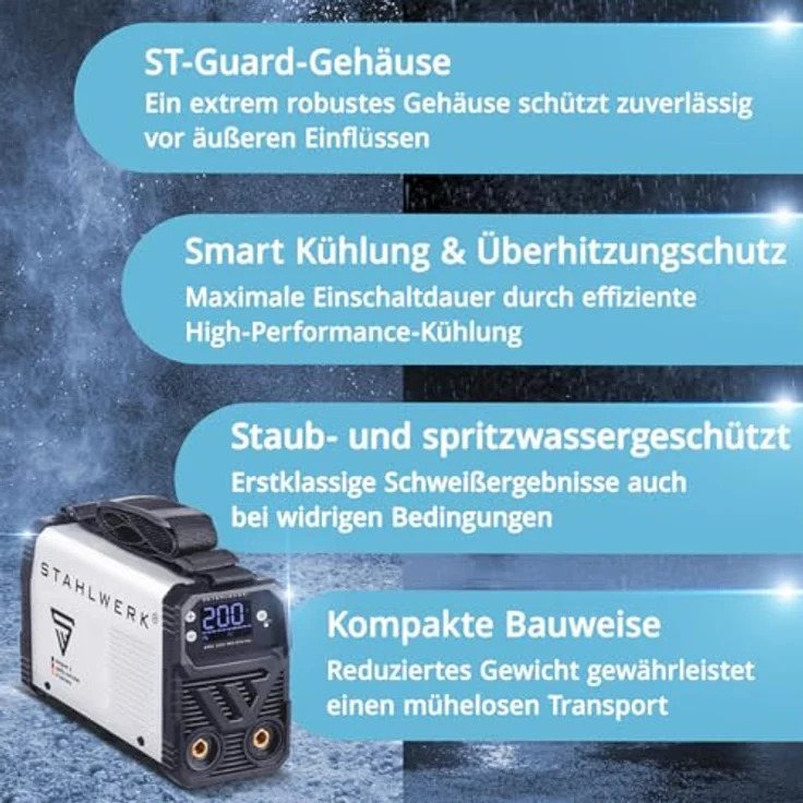 STAHLWERK ARC 200 MD Digital Inverter E Hand Schweißgerät 200 A MMA Lift TIG, kompakt und leicht mit automatischer Stromanpassung, IP21S Schutzart – Bild 5