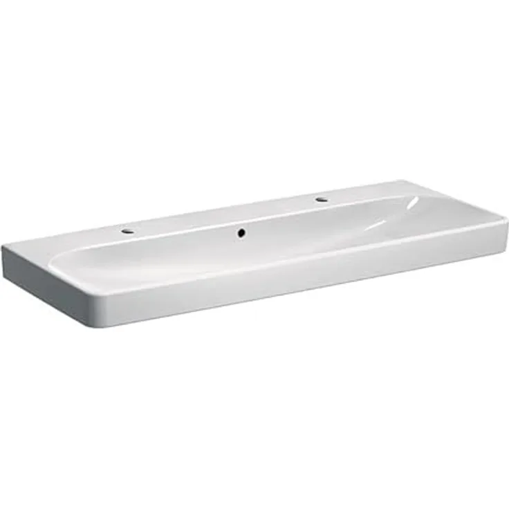 Geberit Smyle Square Waschtisch 500253, 120x48cm, mit Zwei Hahnlöchern, mit Überlauf, Farbe: Weiß, mit KeraTect - 500.253.01.8