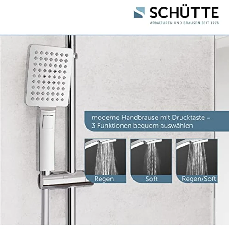 Schütte Duschset MALLORCA Duschsäule mit großer Regendusche, Handbrause mit 3 Strahlarten, Duschsystem ohne Armatur, Chrom – Bild 4
