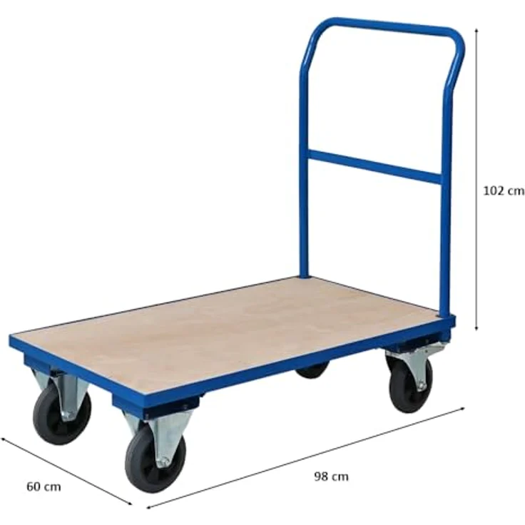 PROREGAL® Transportwagen Profi Plattformwagen, Traglast 450kg, Lichtblau, HxBxT 102x60x98cm, pulverbeschichteter Stahl, große Vollgummireifen – Bild 4