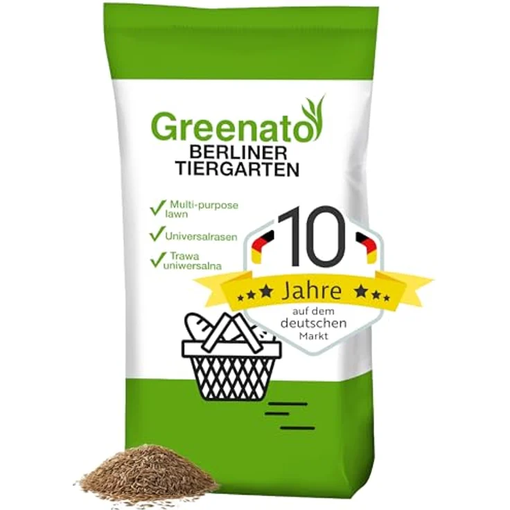 Greenato Berliner Tiergarten 15 kg schnellkeimende Rasensamen für alle Rasenflächen, geeignet für 600 m², pflegeleichter Schattenrasen – Bild 1
