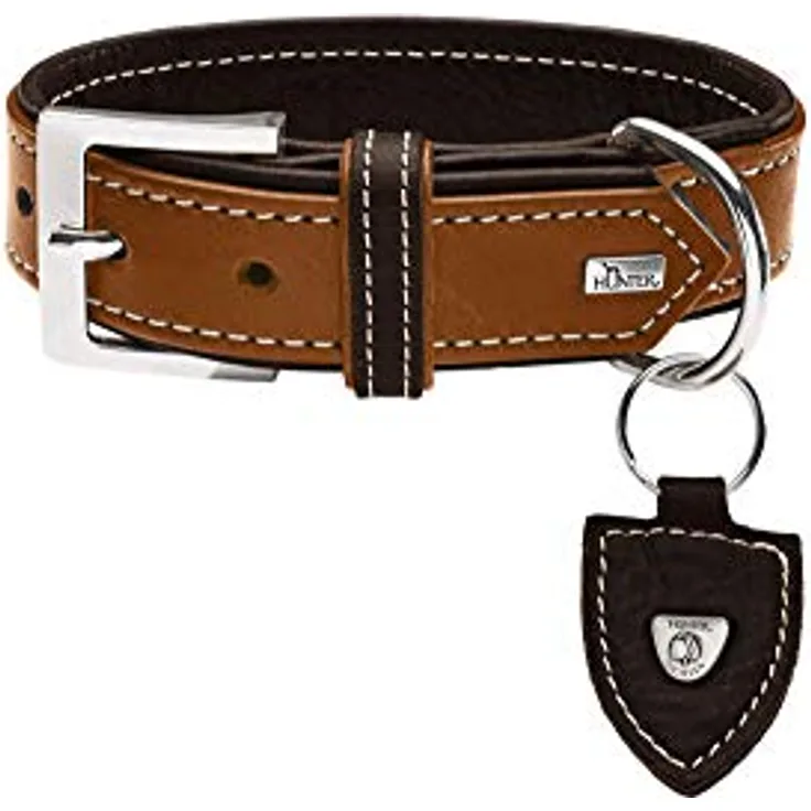 HUNTER TARA Hundehalsband, Leder, Juchtenleder, belastbar, witterungsbeständig, 60 (M-L), cognac/dunkelbraun