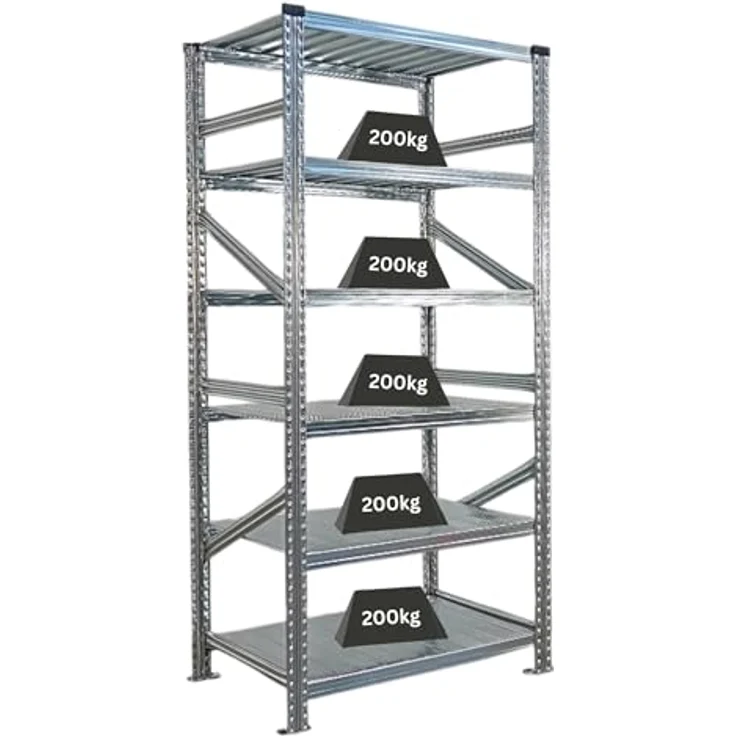 Proregal PROXIMO Metallregal, Fachbodenregal (210 x 90 x 60 cm, Traglast 200 kg, 6 Böden, verzinkt) – Bild 1