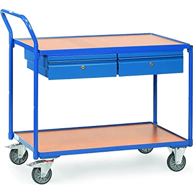 FETRA Tischwagen 2622, leichter Transportwagen mit 2 Schubladen, pulverbeschichtet brillantblau RAL5007, Tragkraft 80 kg pro obere Ladefläche – Bild 1