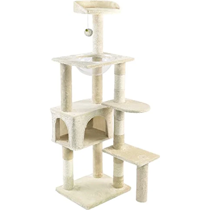 VOUNOT Kratzbaum Katzenbaum Groß XXL, Stabiler Katzenkratzbaum mit Katzenhöhle, Sisal Säule, Plattformen, Raumkapsel, 138cm, Beige – Bild 1
